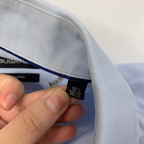 Bugatchi Shirt Mens 16.5 Cloud Blue Shaped Fit Long Sleeve Cotton Button Up - Picture 6 of 13